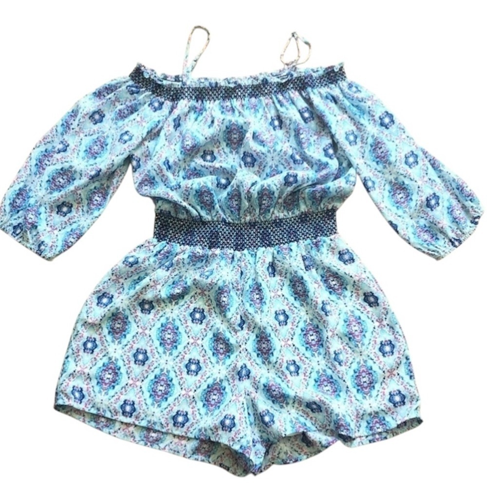 Skies are Blue blue boho off the shoulder romper size medium